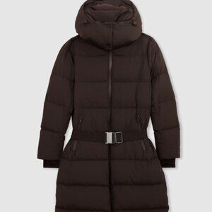 NEW - REISS Belted Longline Hooded Puffer in Chocolate Brown (XL)